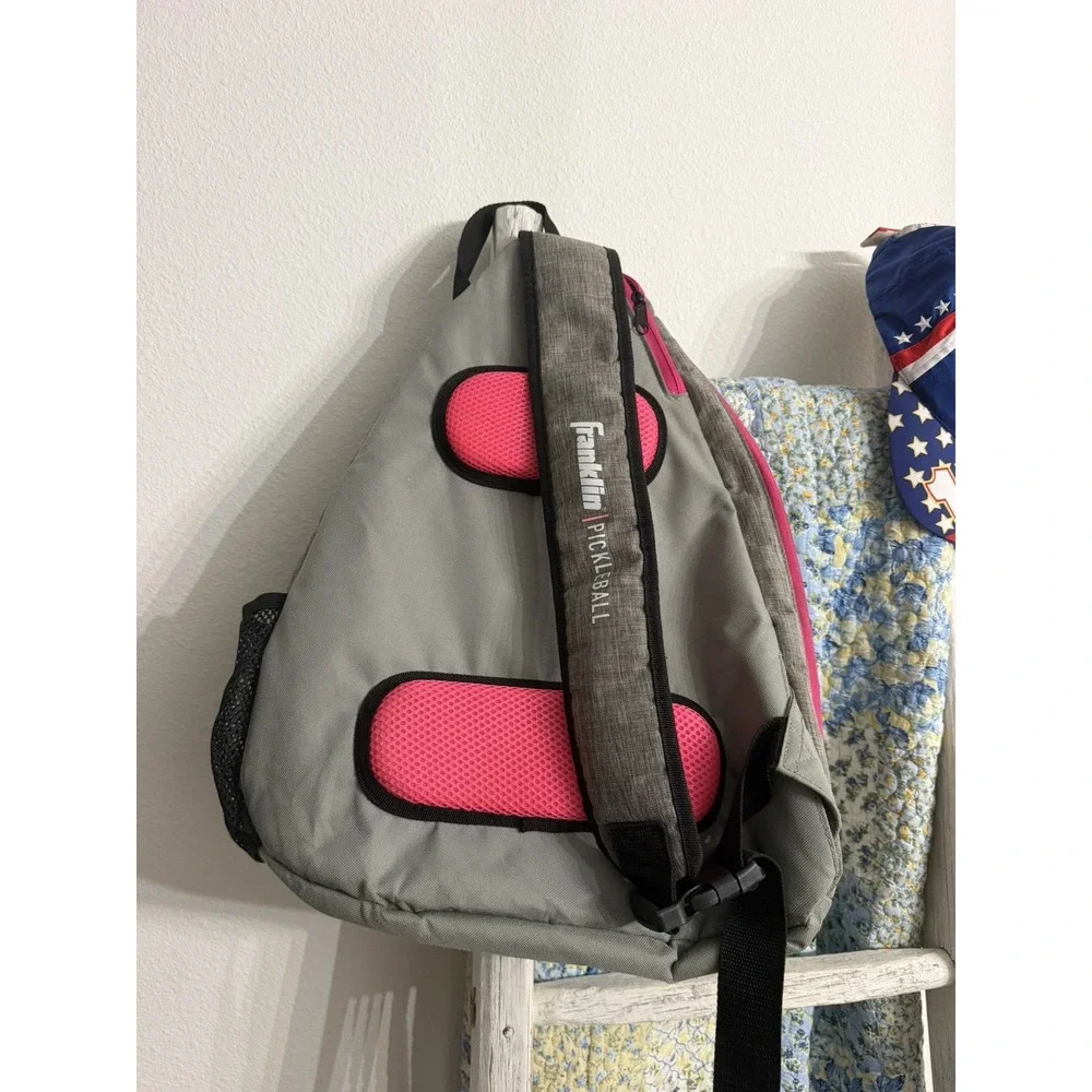 Franklin Pickleball Sling Bag Backpack, Gray with Pink Zippers